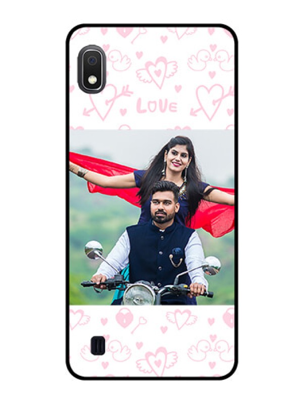 Custom Galaxy A10 Custom Glass Mobile Case - Pink Flying Heart Design