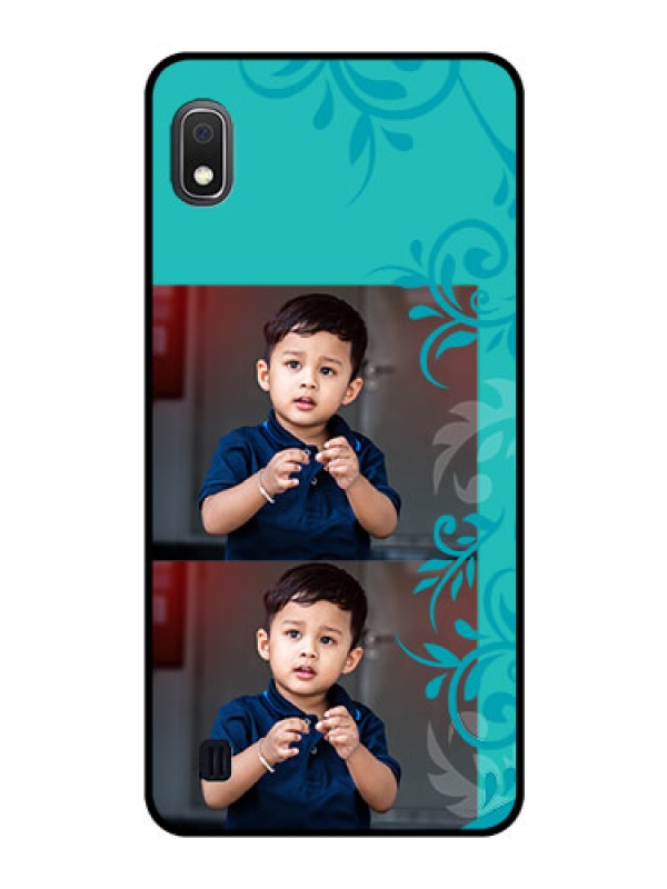 Custom Galaxy A10 Personalized Glass Phone Case - with Photo and Green Floral Design 