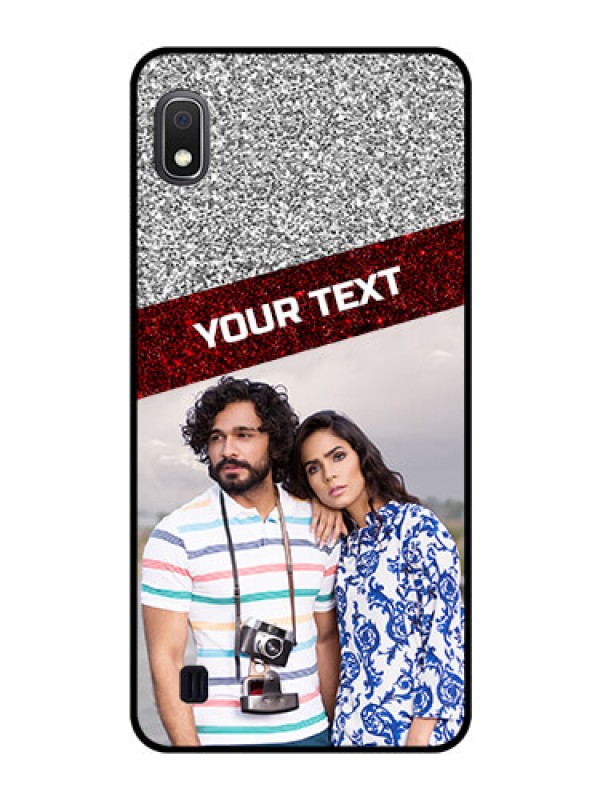 Custom Galaxy A10 Personalized Glass Phone Case - Image Holder with Glitter Strip Design