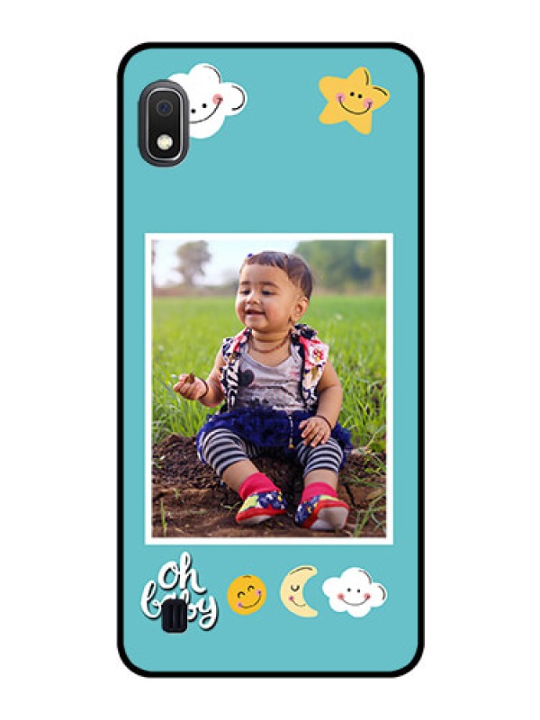 Custom Galaxy A10 Personalized Glass Phone Case - Smiley Kids Stars Design