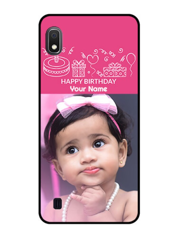 Custom Galaxy A10 Photo Printing on Glass Case - with Birthday Line Art Design