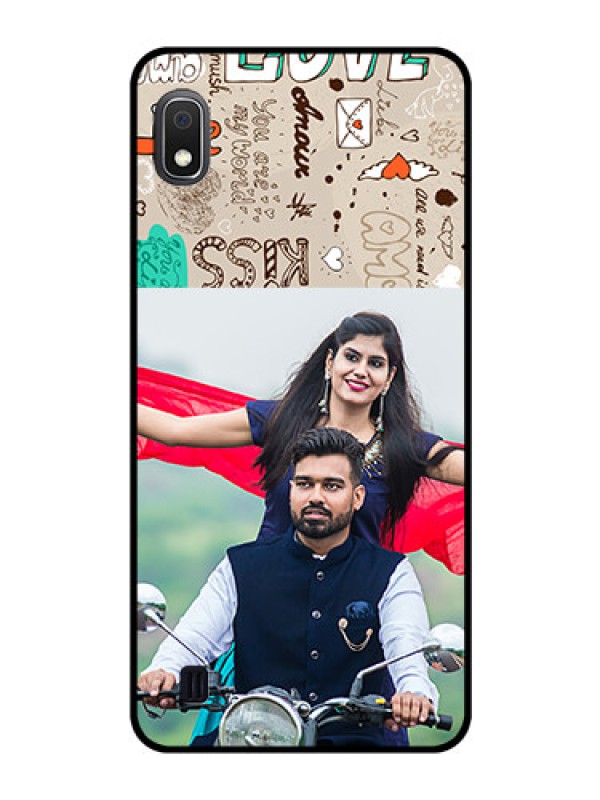 Custom Galaxy A10 Custom Glass Phone Case - Love Doodle Pattern 