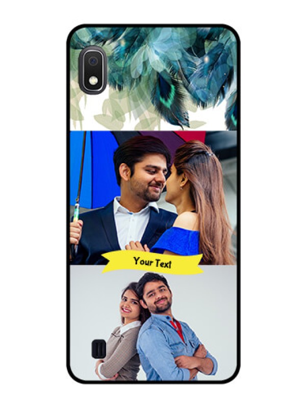 Custom Galaxy A10 Personalized Glass Phone Case - Image with Boho Peacock Feather Design