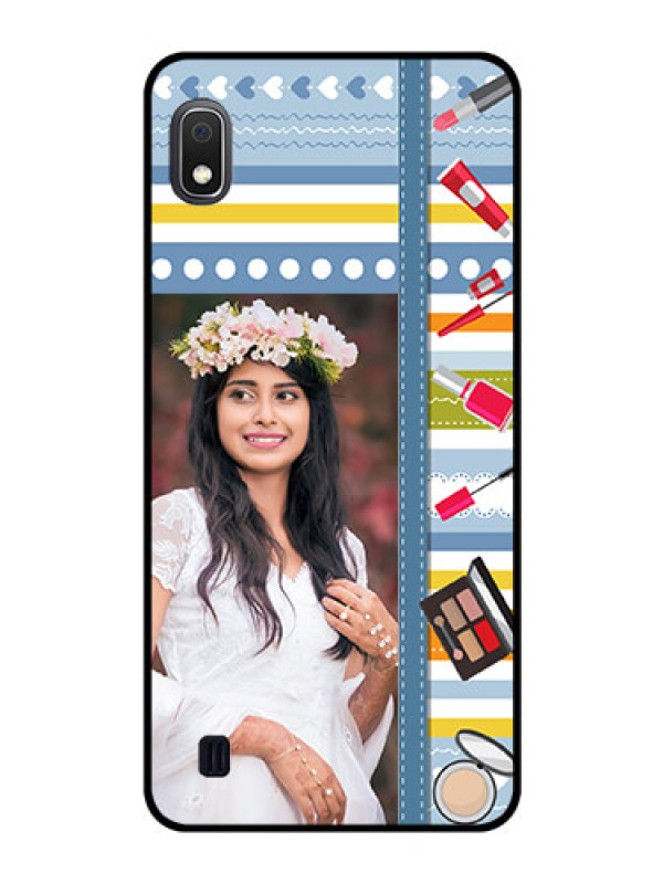 Custom Galaxy A10 Personalized Glass Phone Case - Makeup Icons Design