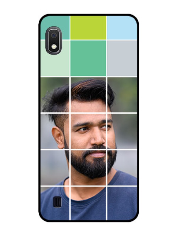 Custom Galaxy A10 Photo Printing on Glass Case - with white box pattern 