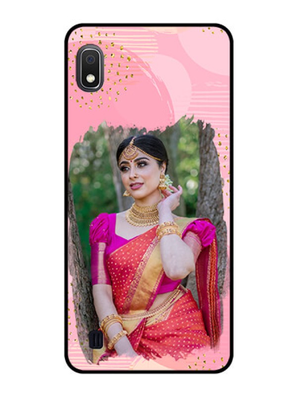 Custom Galaxy A10 Personalized Glass Phone Case - Gold Glitter Splash Design