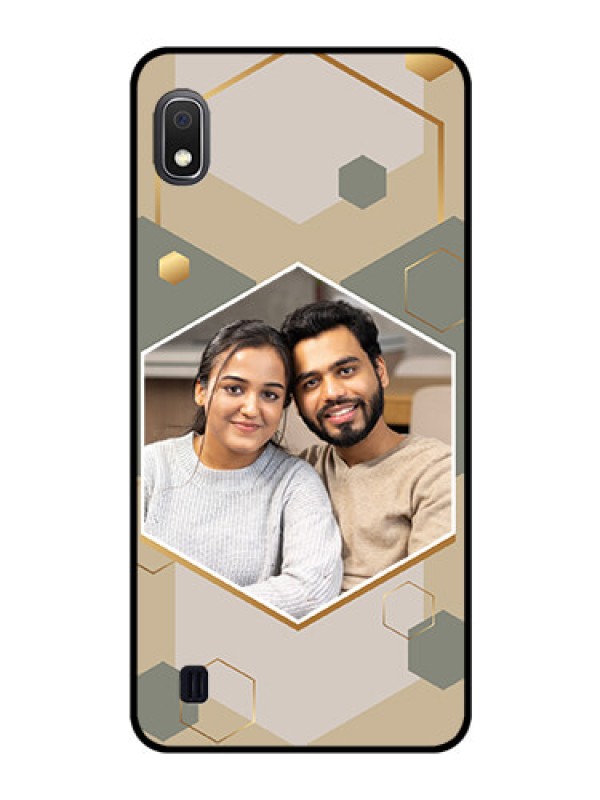 Custom Galaxy A10 Photo Printing on Glass Case - Stylish Hexagon Pattern Design