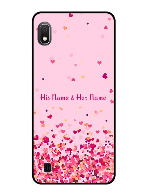 Custom Galaxy A10 Photo Printing on Glass Case - Floating Hearts Design