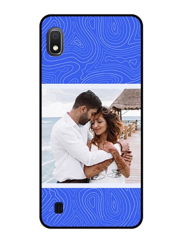 Custom Galaxy A10 Custom Glass Mobile Case - Curved line art with blue and white Design