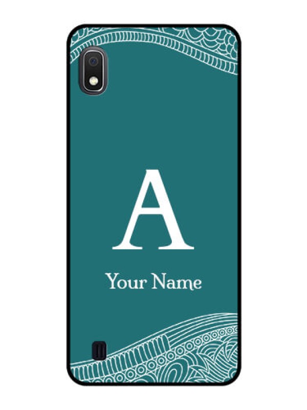 Custom Galaxy A10 Personalized Glass Phone Case - line art pattern with custom name Design