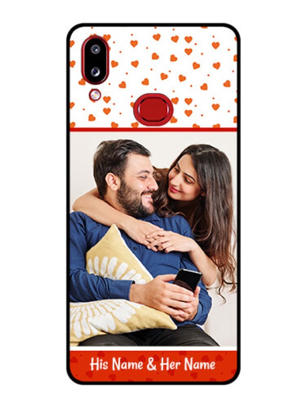 Custom Galaxy A10s Custom Glass Phone Case - Orange Love Symbol Design