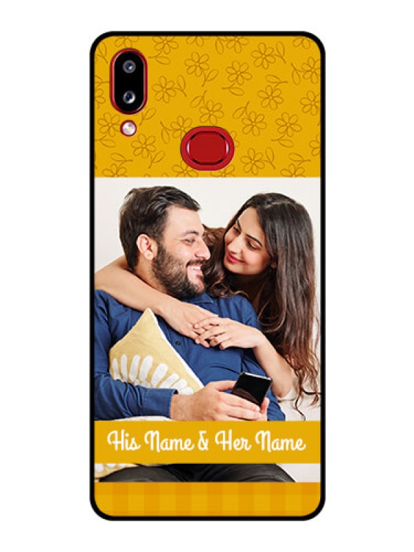 Custom Galaxy A10s Custom Glass Mobile Case - Yellow Floral Design