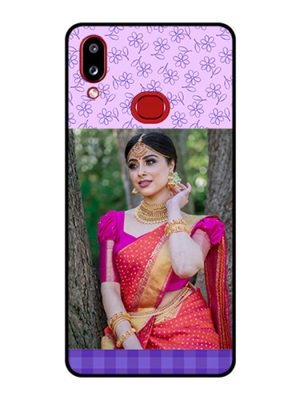 Custom Galaxy A10s Custom Glass Phone Case - Purple Floral Design