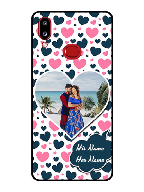 Custom Galaxy A10s Custom Glass Phone Case - Pink & Blue Heart Design