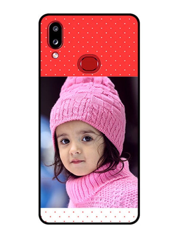 Custom Galaxy A10s Photo Printing on Glass Case - Red Pattern Design