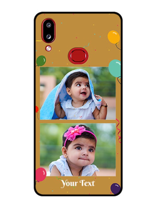 Custom Galaxy A10s Personalized Glass Phone Case - Image Holder with Birthday Celebrations Design