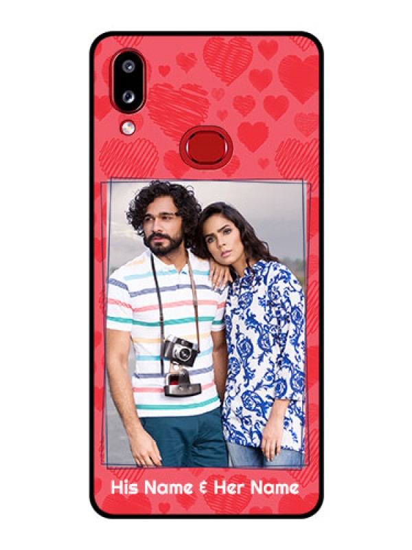 Custom Galaxy A10s Photo Printing on Glass Case - with Red Heart Symbols Design