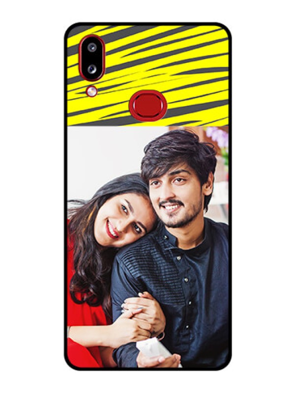 Custom Galaxy A10s Photo Printing on Glass Case - Yellow Abstract Design