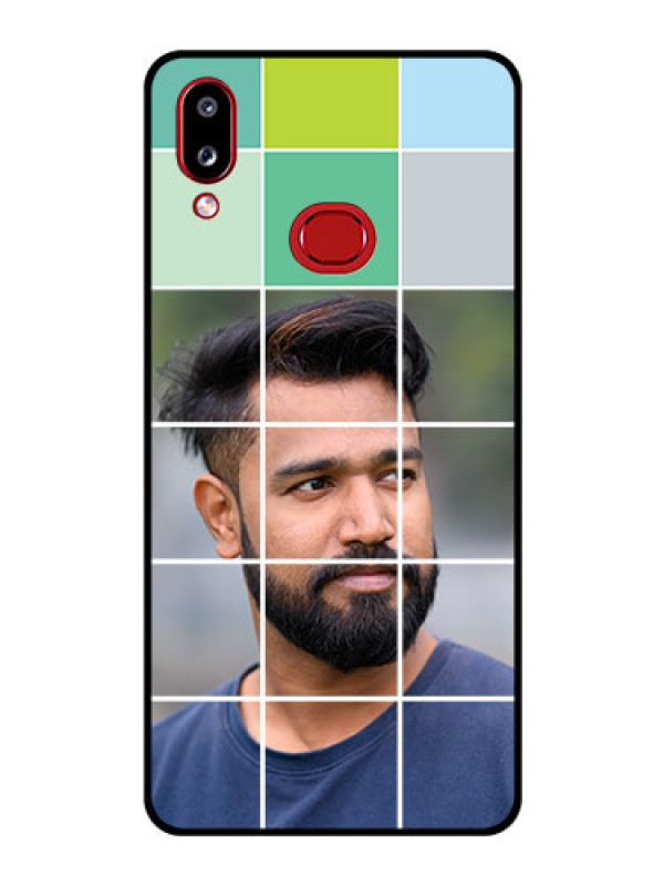 Custom Galaxy A10s Photo Printing on Glass Case - with white box pattern 