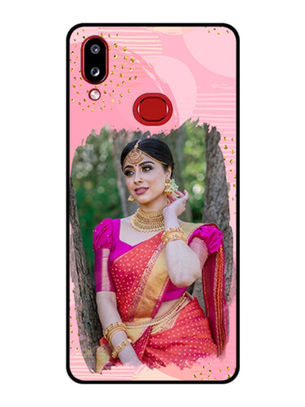 Custom Galaxy A10s Personalized Glass Phone Case - Gold Glitter Splash Design