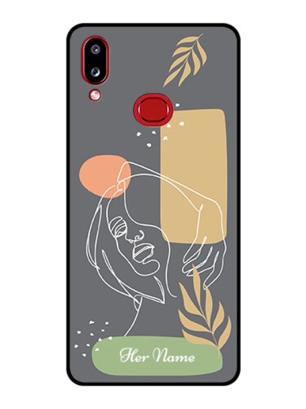 Custom Galaxy A10s Custom Glass Phone Case - Gazing Woman line art Design