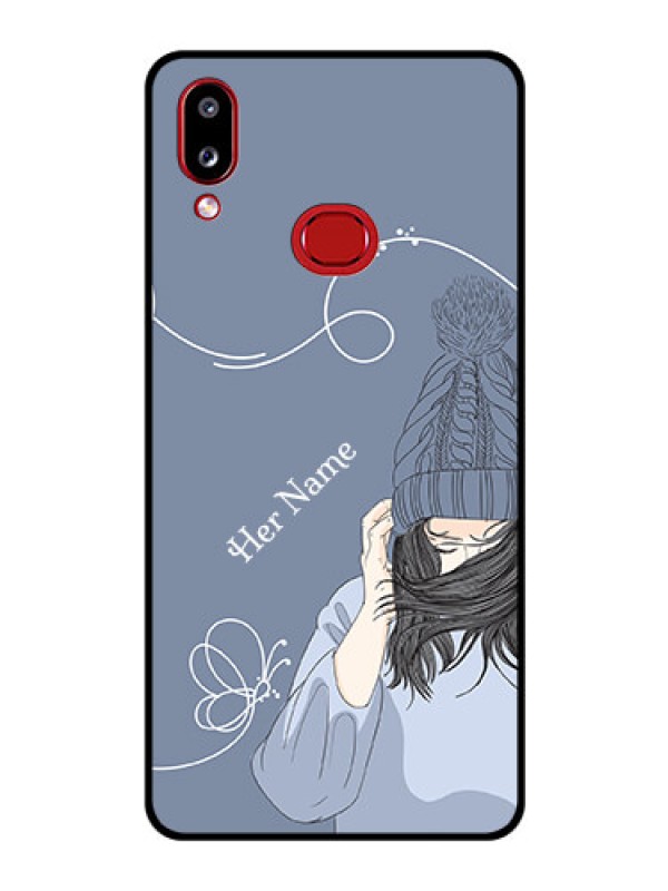 Custom Galaxy A10s Custom Glass Mobile Case - Girl in winter outfit Design