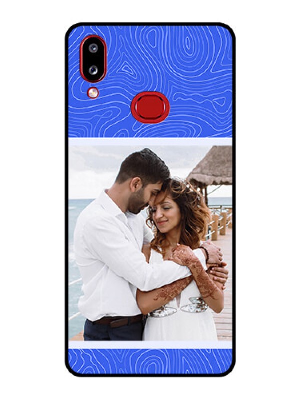 Custom Galaxy A10s Custom Glass Mobile Case - Curved line art with blue and white Design