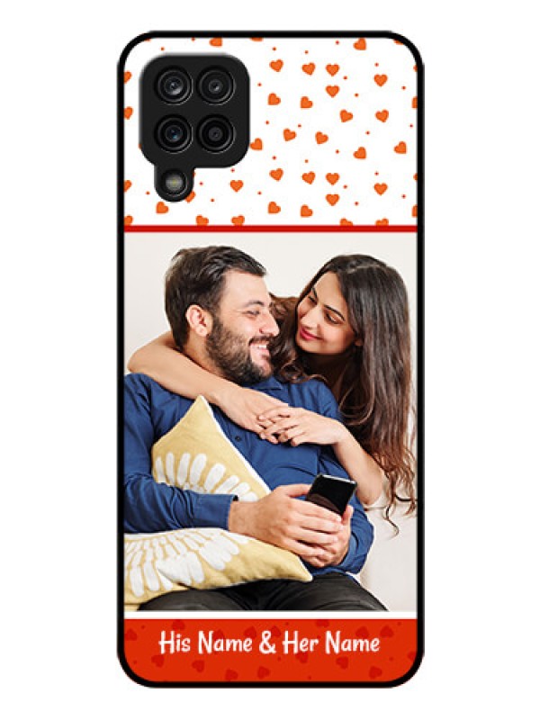 Custom Galaxy A12 Custom Glass Phone Case - Orange Love Symbol Design