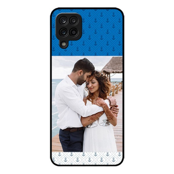 Galaxy A12 Photo Printing on Glass Case - Blue Anchors Design Galaxy A12 Photo Printing on Glass Case - Blue Anchors Design