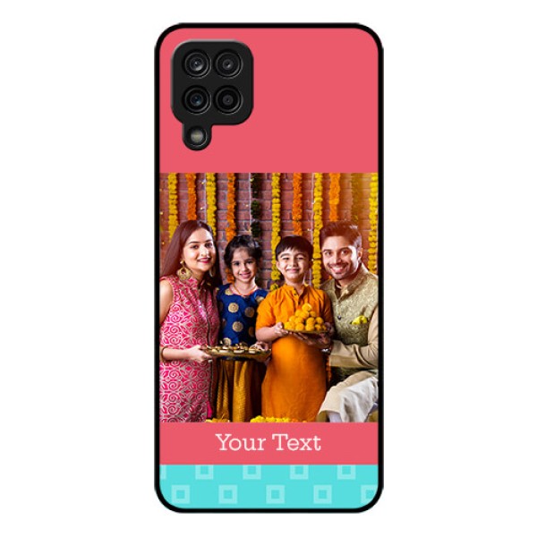 Galaxy A12 Personalized Glass Phone Case - Peach & Blue Color Design