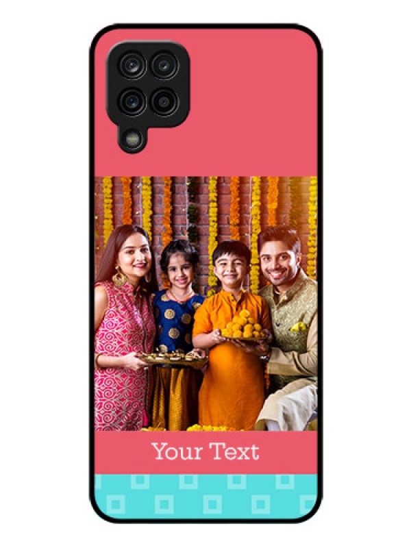 Custom Galaxy A12 Personalized Glass Phone Case - Peach & Blue Color Design