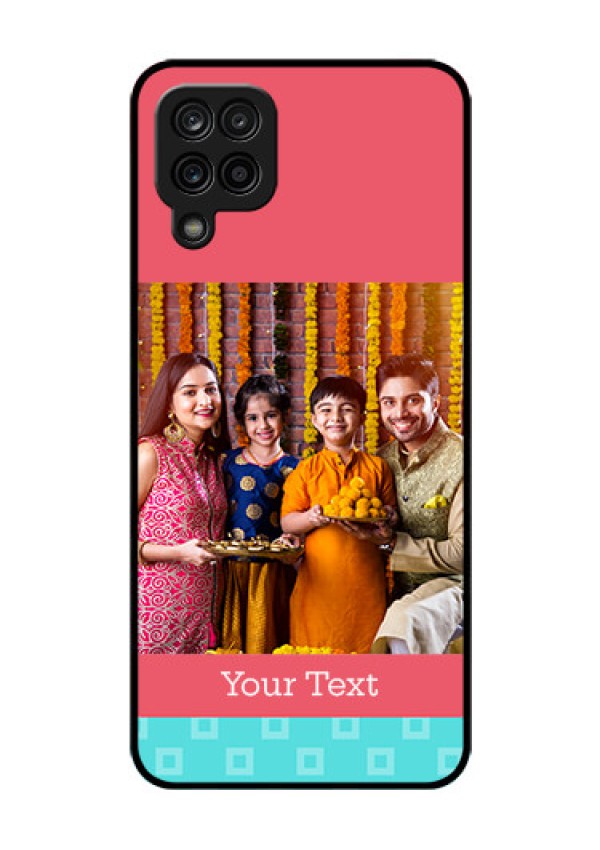 Galaxy A12 Personalized Glass Phone Case - Peach & Blue Color Design