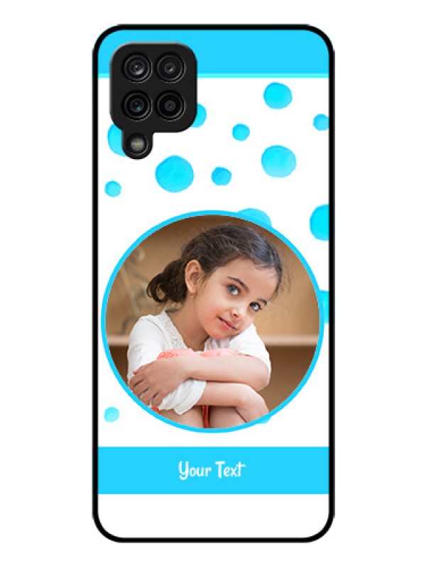 Custom Galaxy A12 Photo Printing on Glass Case - Blue Bubbles Pattern Design