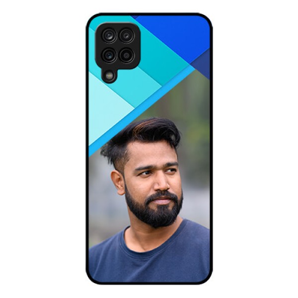 Galaxy A12 Custom Glass Phone Case - Blue Pattern Design