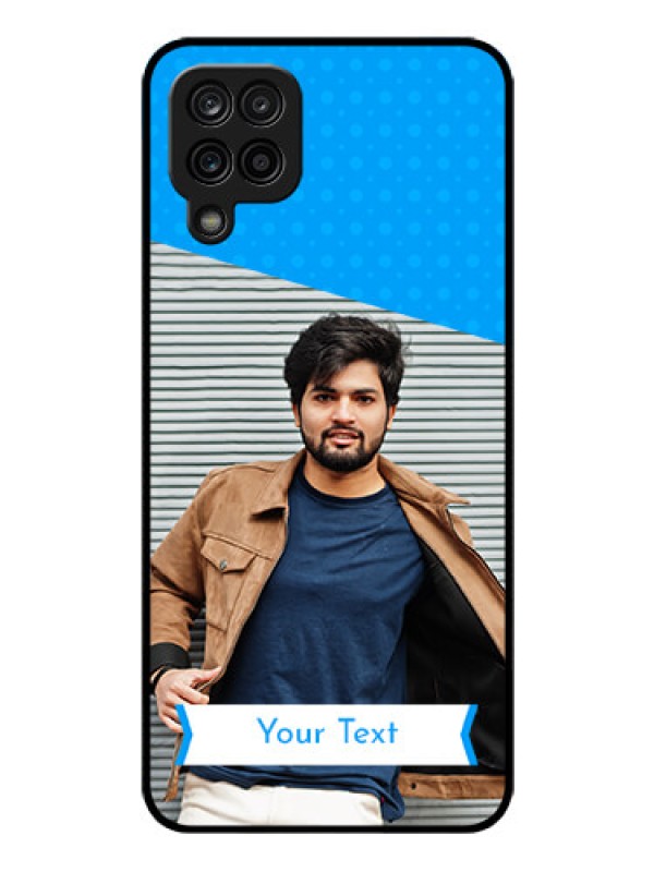 Custom Galaxy A12 Photo Printing on Glass Case - Simple Blue Color Design