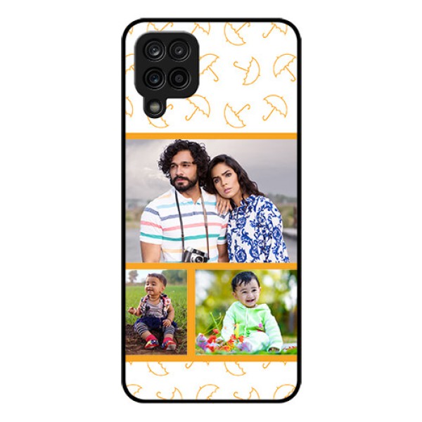 Galaxy A12 Custom Glass Mobile Case - Yellow Pattern Design