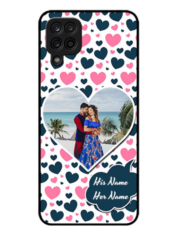 Custom Galaxy A12 Custom Glass Phone Case - Pink & Blue Heart Design