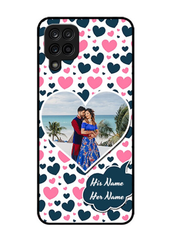 Galaxy A12 Custom Glass Phone Case - Pink & Blue Heart Design