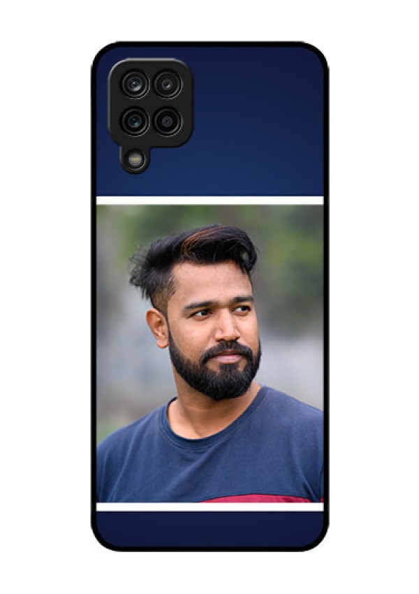Galaxy A12 Personalized Glass Phone Case - Simple Royal Blue Design