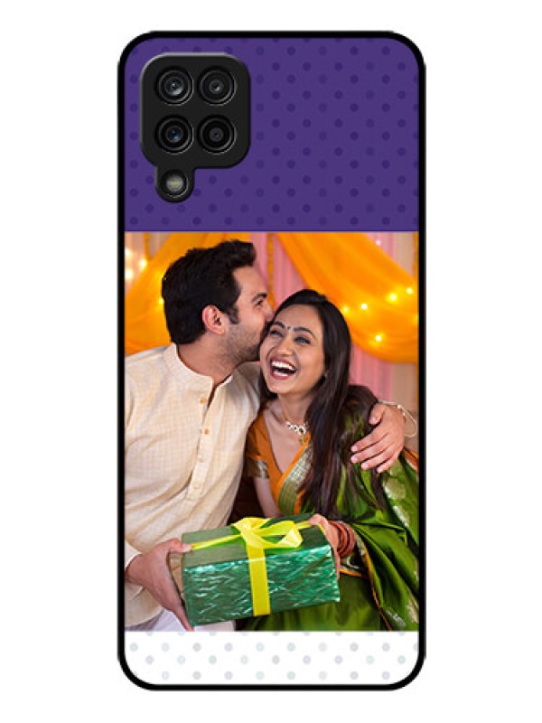 Custom Galaxy A12 Personalized Glass Phone Case - Violet Pattern Design