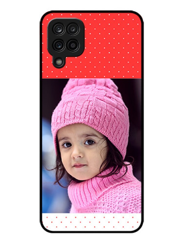 Custom Galaxy A12 Photo Printing on Glass Case - Red Pattern Design