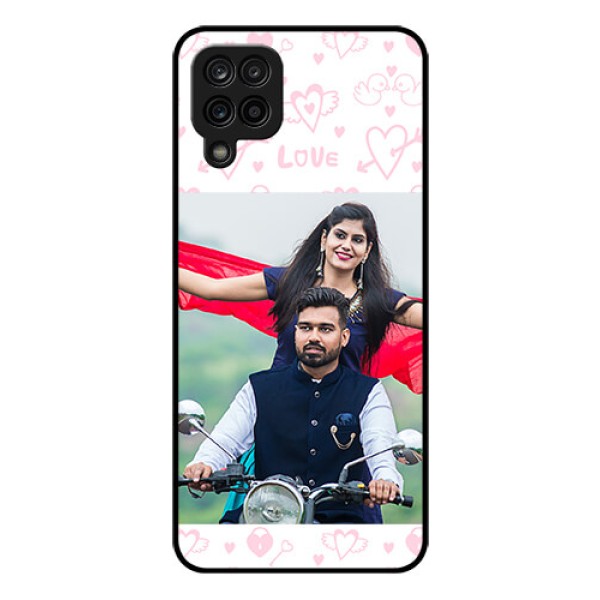 Galaxy A12 Custom Glass Mobile Case - Pink Flying Heart Design