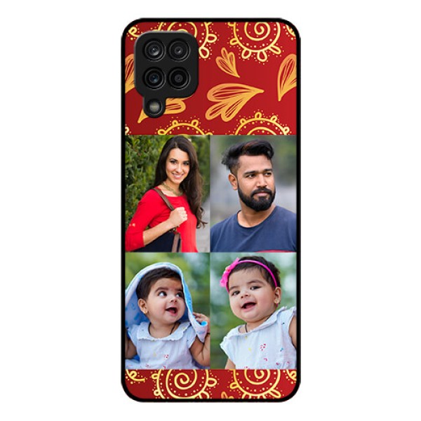 Galaxy A12 Photo Printing on Glass Case - 4 Image Traditional Design