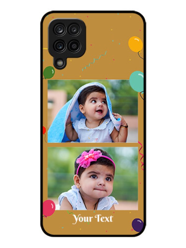 Custom Galaxy A12 Personalized Glass Phone Case - Image Holder with Birthday Celebrations Design