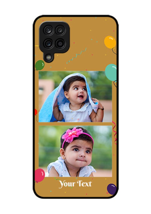 Galaxy A12 Personalized Glass Phone Case - Image Holder with Birthday Celebrations Design