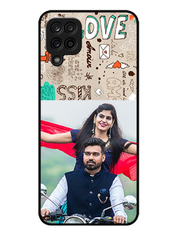 Custom Galaxy A12 Custom Glass Phone Case - Love Doodle Pattern 