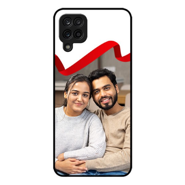 Galaxy A12 Photo Printing on Glass Case - Red Ribbon Frame Design