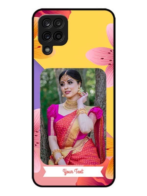 Custom Galaxy A12 Custom Glass Mobile Case - 3 Image With Vintage Floral Design