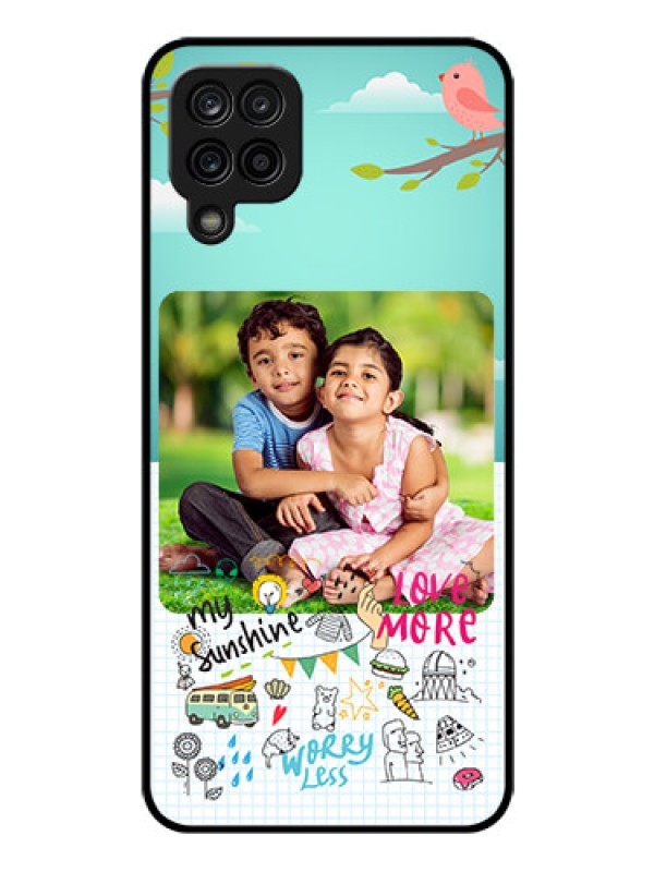 Custom Galaxy A12 Photo Printing on Glass Case - Doodle love Design