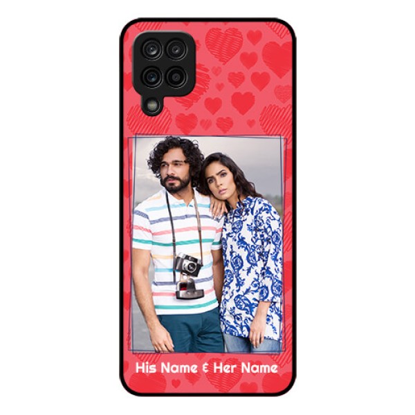Galaxy A12 Photo Printing on Glass Case - with Red Heart Symbols Design Galaxy A12 Photo Printing on Glass Case - with Red Heart Symbols Design
